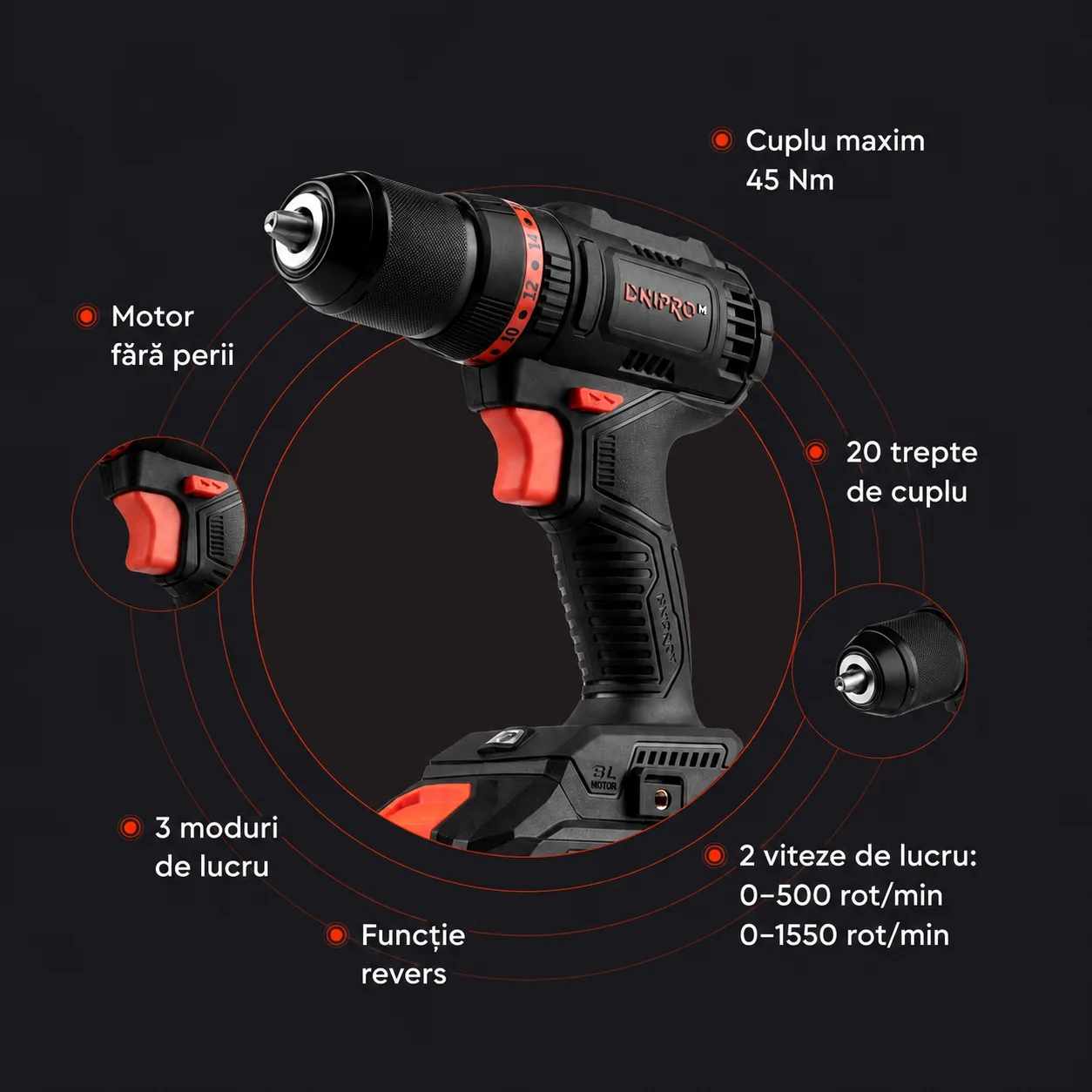Mașină de găurit și înșurubat cu acumulator Dnipro-M CD-201HBC Compact — imagine 4