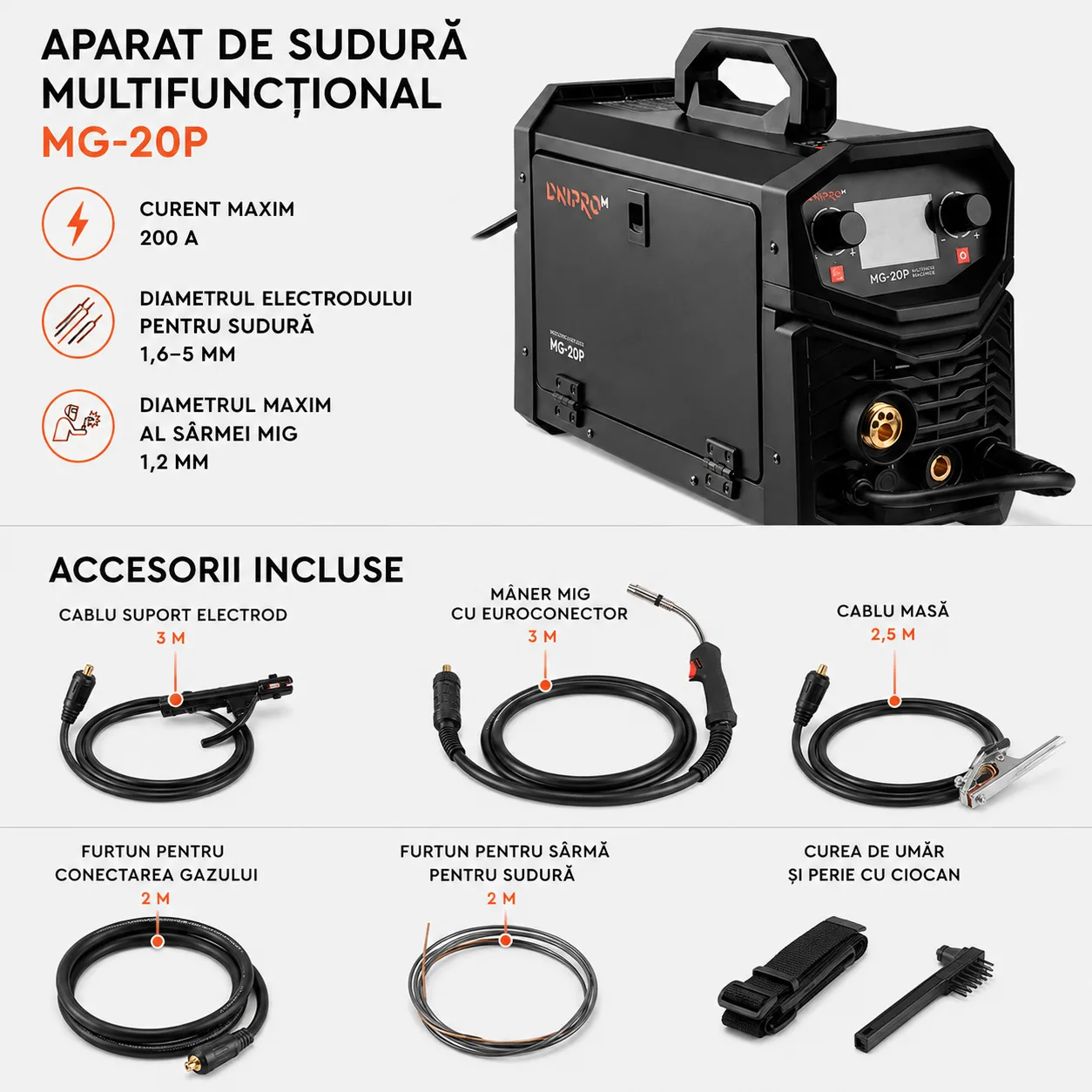DNIPRO-M MG-20P Aparat de sudură semiautomat cu invertor MIG/MMA — imagine 2