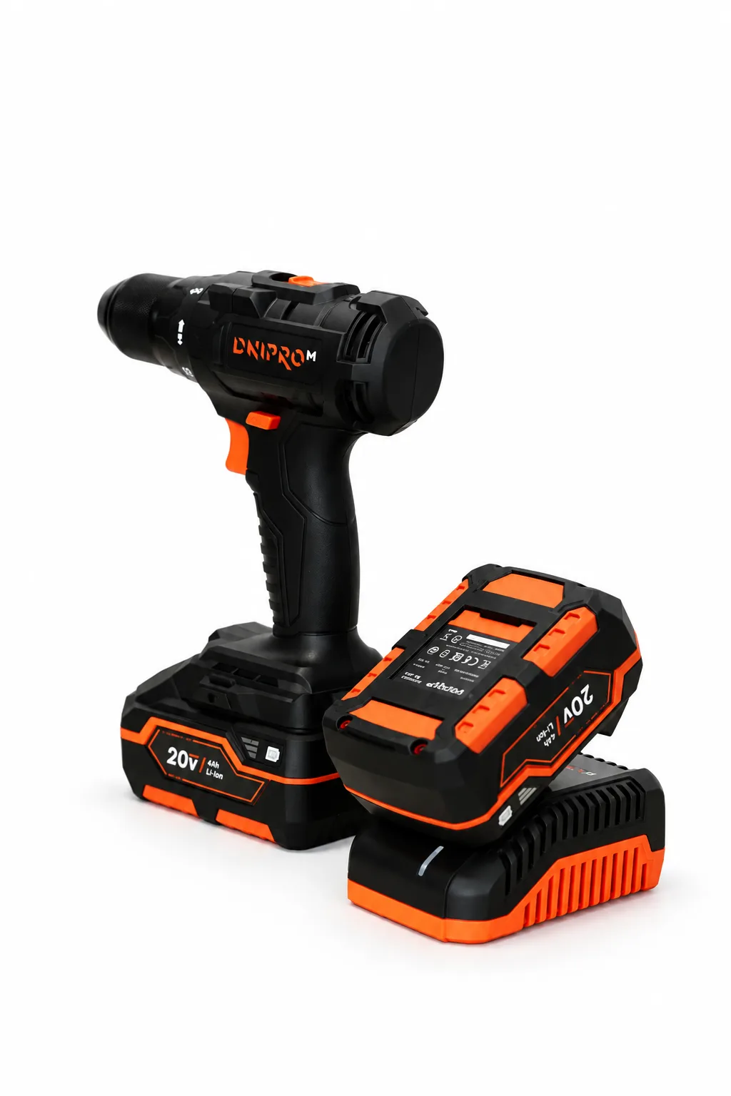 Kit DNIPRO-M CD-200BC ULTRA 20V, 60 Nm, Brushless + 2 acumulatori BP-240 4Ah + încărcător rapid FC-230
