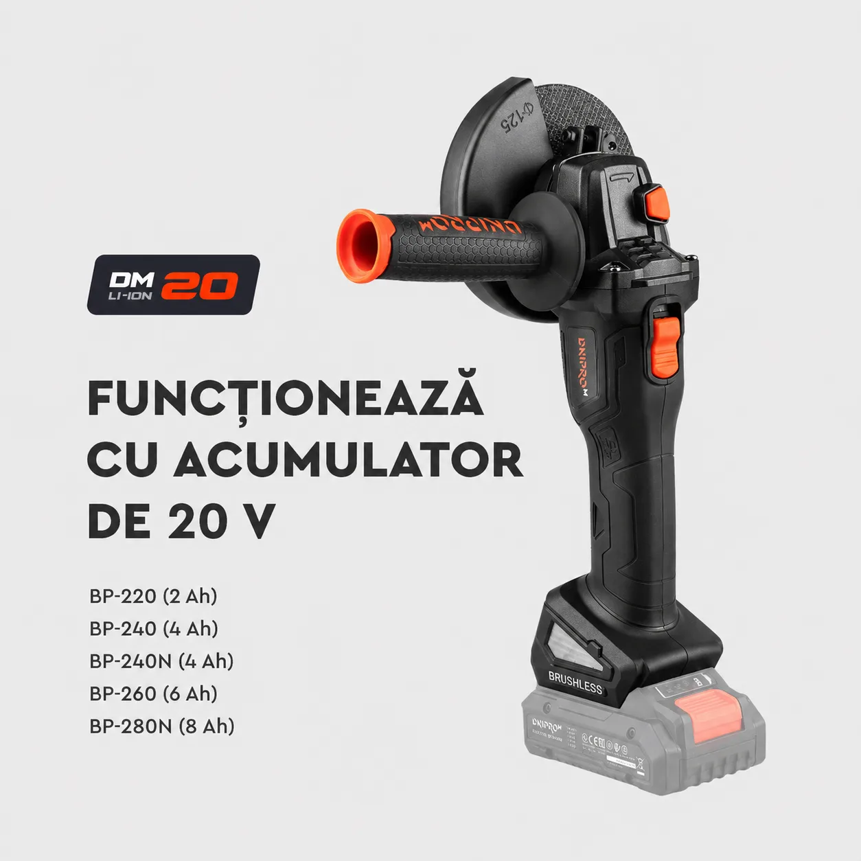 Polizor unghiular cu acumulator Dnipro-M DGA-202SBC, fără acumulator și încărcător — imagine 4
